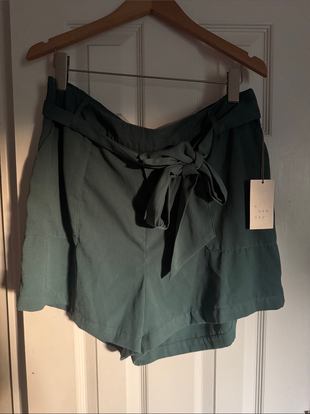 a new day Tie-Waist High-Rise Women's Shorts — Teal Green